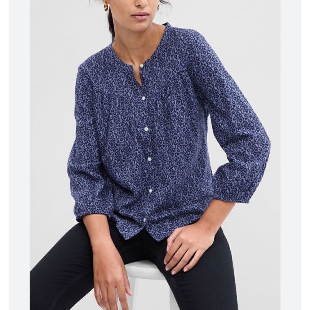 GAP Animal Print Blue Button Down Front Shirt Top, Size XXL